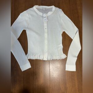 J. Crew Women's White Ruffle Hem Cardigan